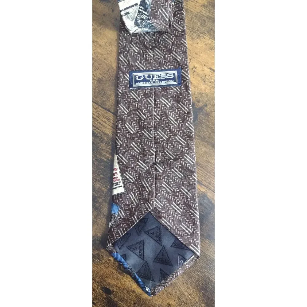 1990s Guess mens tie vintage 90's preppy necktie multicolor brown ski theme